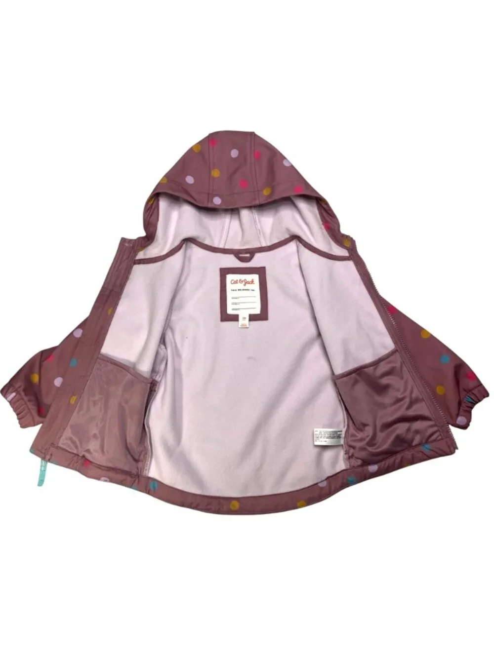 Cat & Jack 18M  Girls Pink Polka Dot Hooded Jacket Full Zipper & Fleece Lining